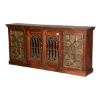 Picture of Georgian Reclaimed Wood Iron Grill Door Long Sideboard Storage Cabinet
