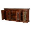 Picture of Georgian Reclaimed Wood Iron Grill Door Long Sideboard Storage Cabinet