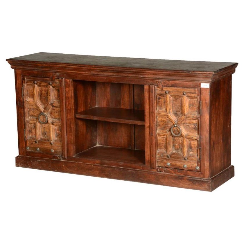 Picture of Geometric Carving Reclaimed Wood TV Console Media Cabinet