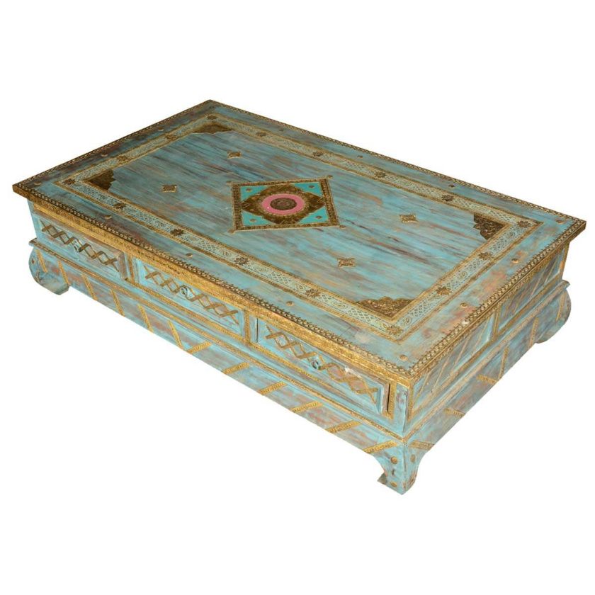 Picture of Oriental Blue Diamond Reclaimed Wood Opium Coffee Table w Drawers