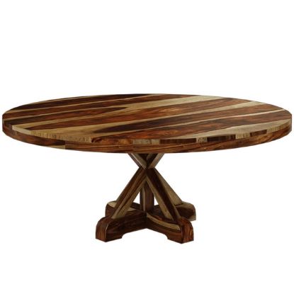 Picture of Bedford Rustic Solid Wood X Pedestal Round Dining Table