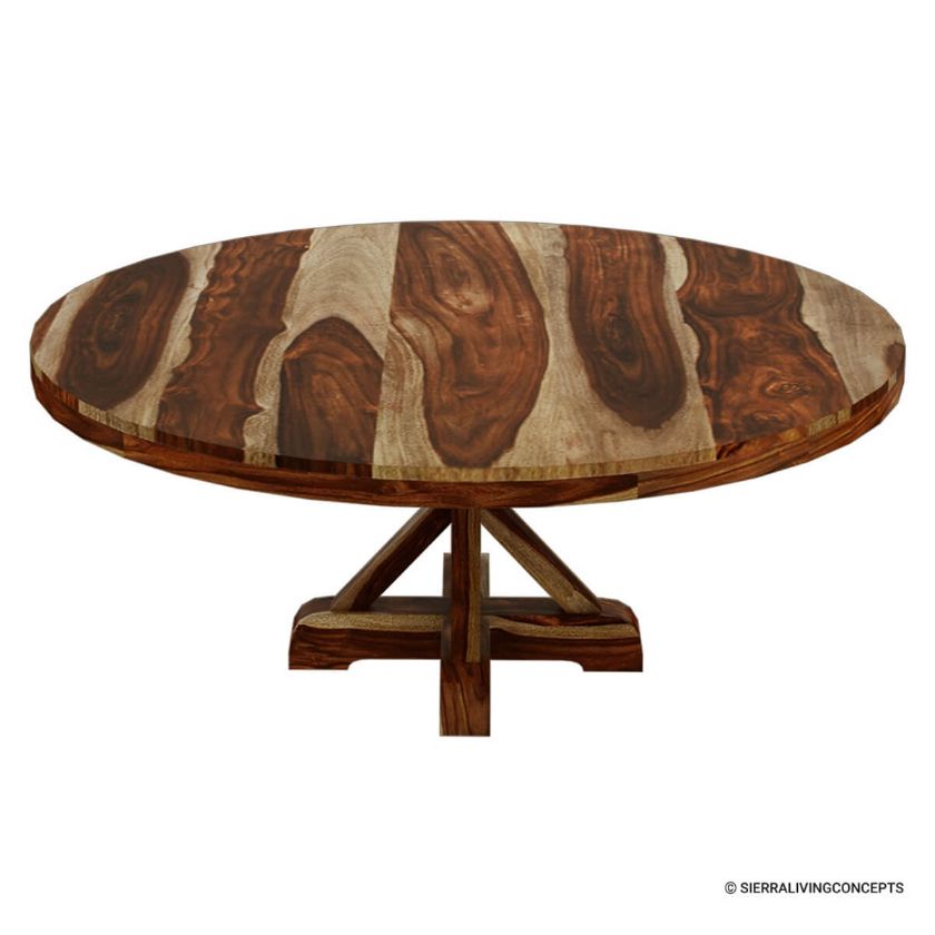 Picture of Bedford Rustic Solid Wood X Base Pedestal Round Dining Table
