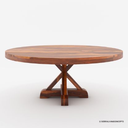 Picture of Bedford Rustic Solid Wood X Base Pedestal Round Dining Table