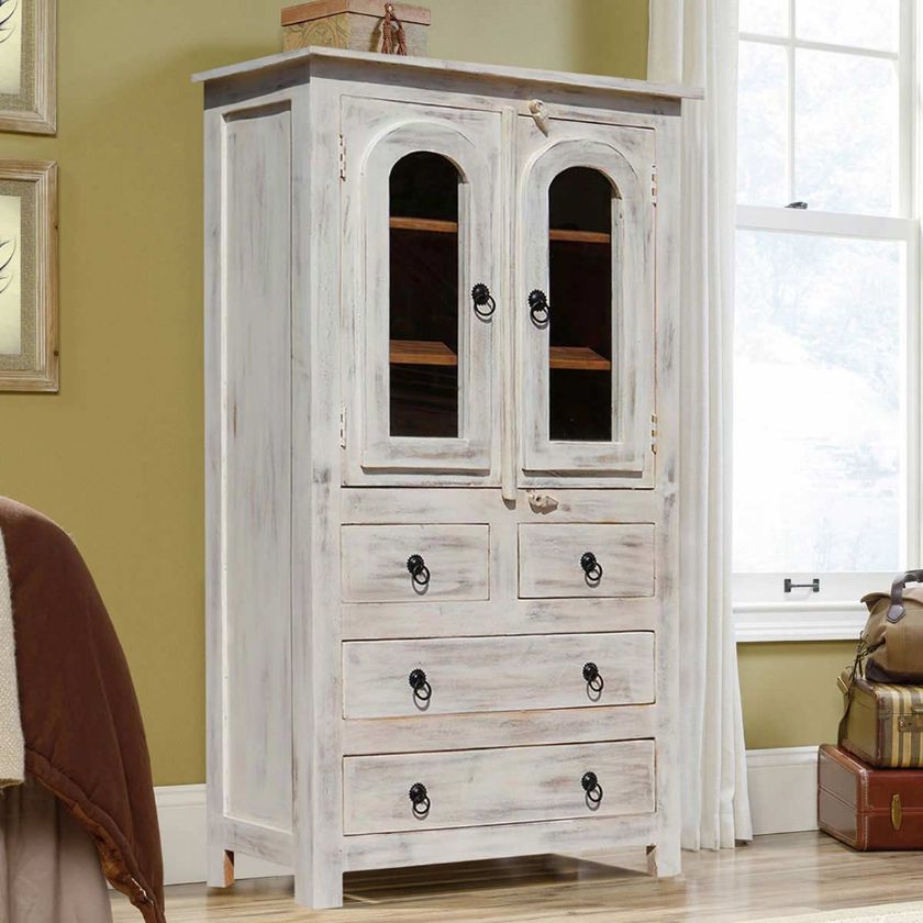 Picture of Mangilao Winter White Rustic Solid Mango Wood Display Cabinet Armoire