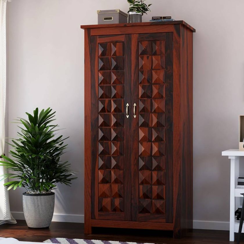 Picture of Clatonia Pyramid Studded Solid Wood Wardrobe Armoire With Drawers