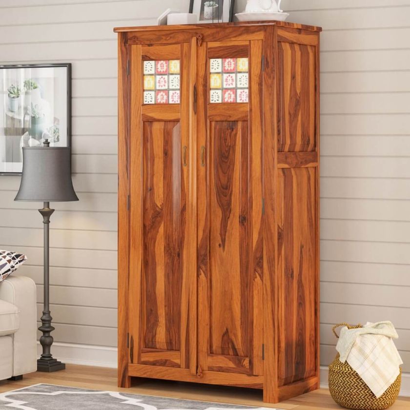 Picture of Elba Rustic Solid Wood Wardrobe Armoire With Shelves And Drawers