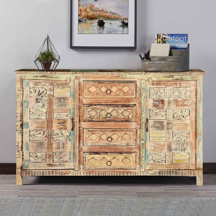 Picture of Kathreen Hand Carved Mango Wood 4 Drawer Rustic Sideboard