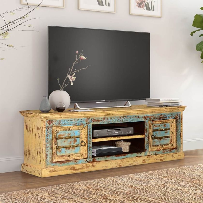 Picture of Granbrook Yellow Speckled Rustic Mango Wood TV Media Console Cabinet