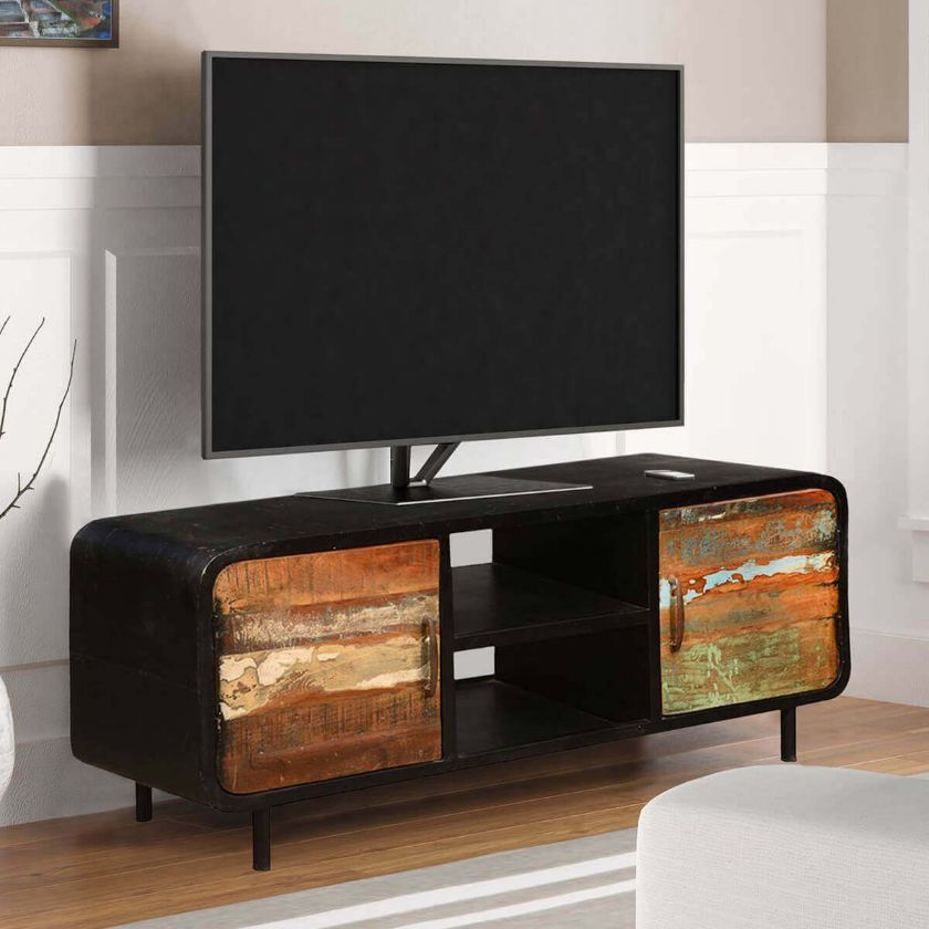 Picture of Rustic Industrial Reclaimed Wood & Iron TV Console Media Console