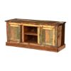 Picture of Pioneer Rustic Reclaimed Wood Open Shelf Media TV Stand Cabinet