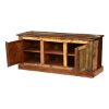 Picture of Pioneer Rustic Reclaimed Wood Open Shelf Media TV Stand Cabinet
