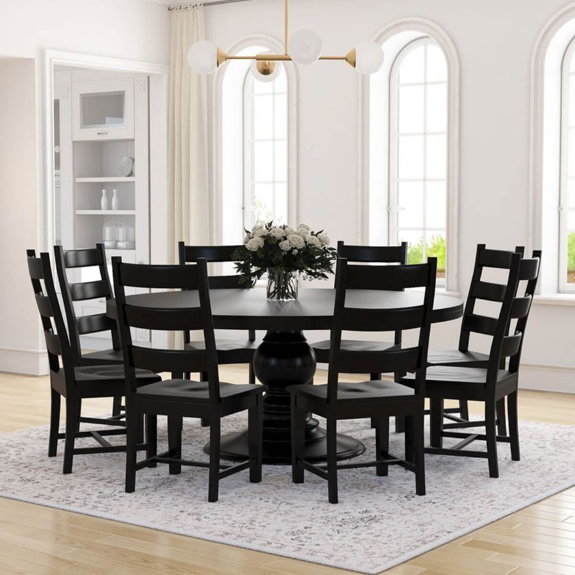 Picture of Nottingham Rustic Solid Wood 4, 6, 8 Seater Black Round Dining Set