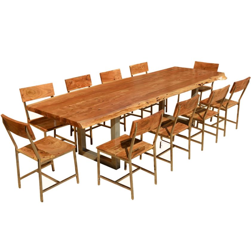 Picture of Live Edge Acacia Wood & Iron 117" Modern Dining Table & 10 Chairs