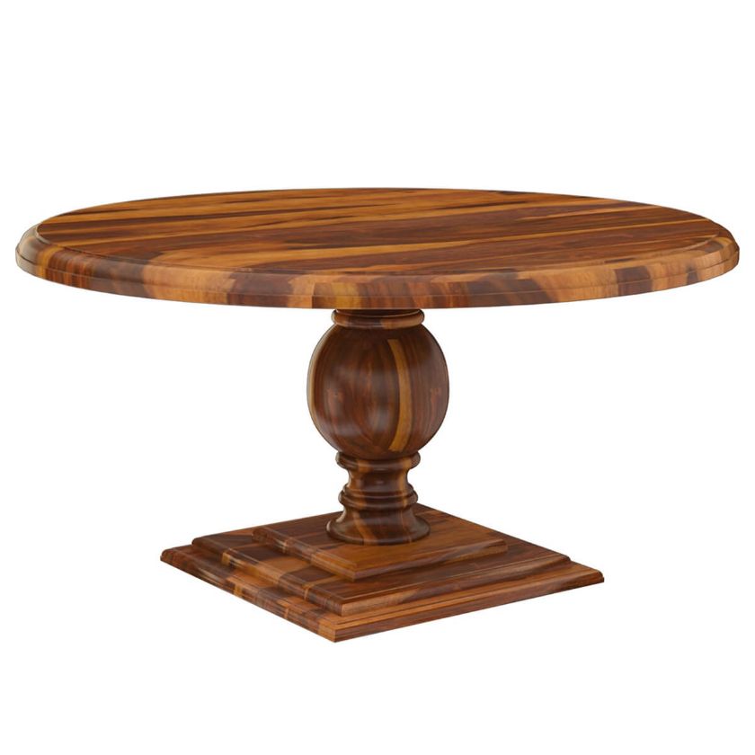 Cloverdale Rustic Solid Wood Pedestal Round Dining Table Size Image