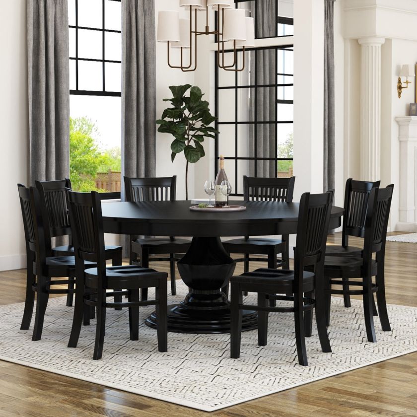 Picture of Novara Solid Wood Pedestal Black Round Dining Table