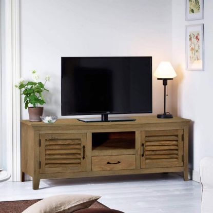 Picture of Oklahoma Smokey Mango Wood Shutter Doors TV Console Media Cabinet