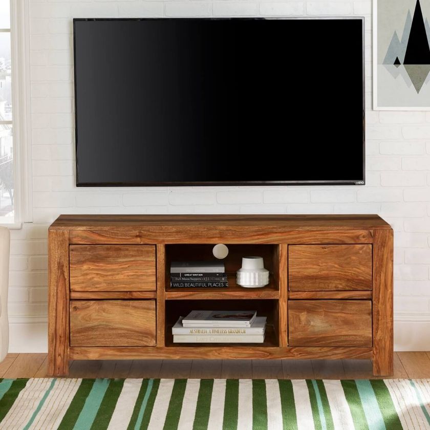 Picture of Pioneer Modern Rustic Solid Wood TV Console Media Island Cabinet