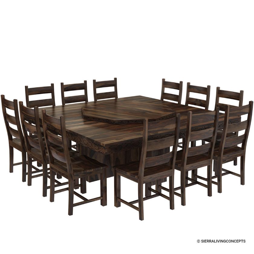 Modern Pioneer Solid Wood Lazy Susan Pedestal Dining Table Set Size Image