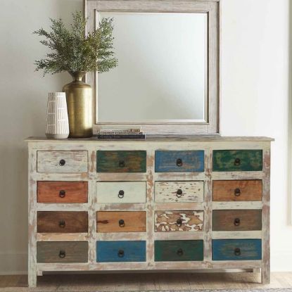 Picture of Rustic Earth Tones Solid Wood 16 Drawer Standard Horizontal Dresser