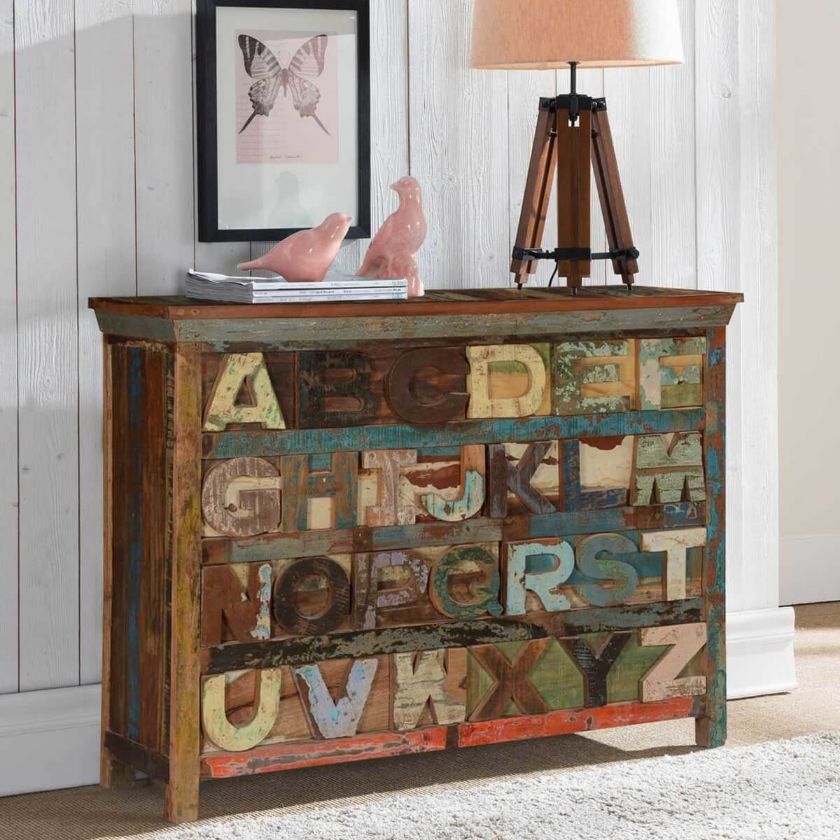 Picture of Rustic Alphabet Reclaimed Wood 8 Drawer Double Dresser