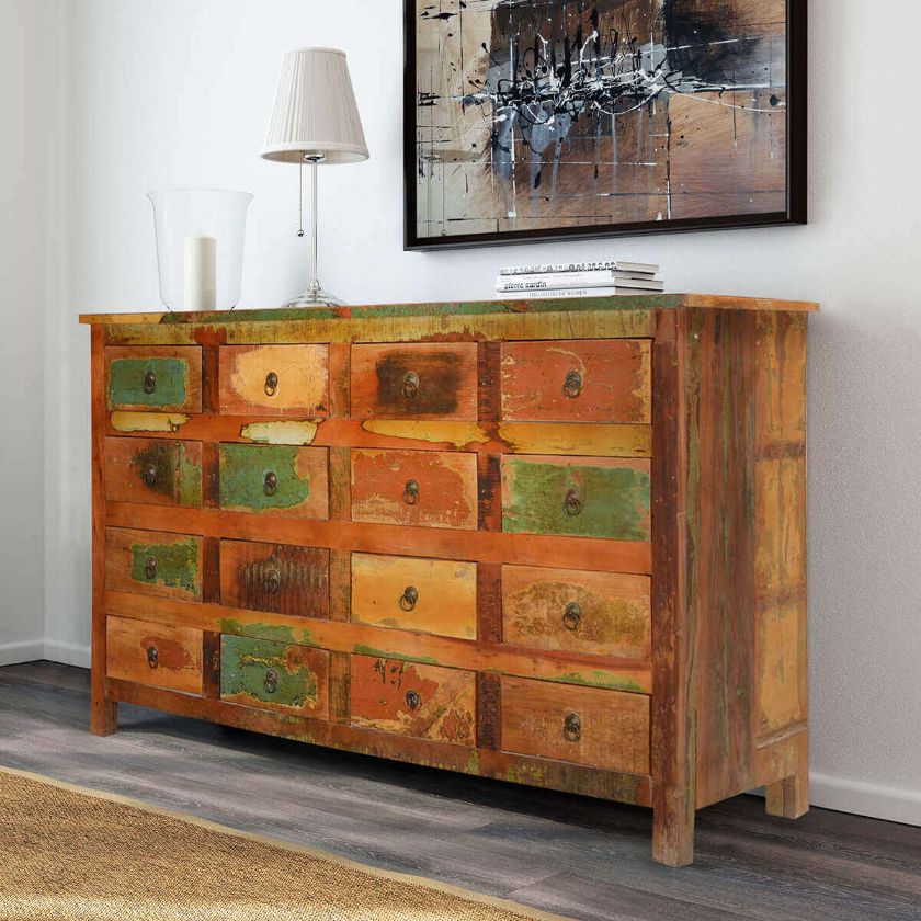 Autumn Rustic Reclaimed Wood 16 Drawer Dresser Chest.