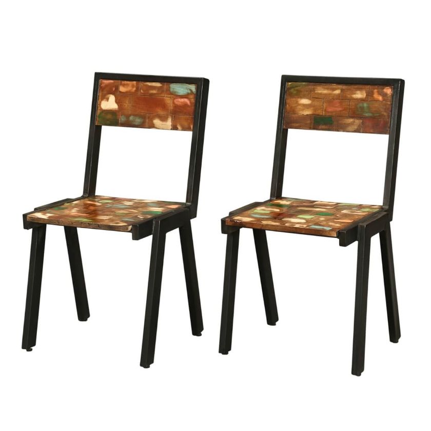Picture of Painted Bricks Reclaimed Wood & Iron Kitchen Dining Chair (Set of 2)