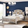 Picture of Tudor Distressed Mango Wood & Brass Inlay Platform Bed Frame