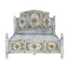 Picture of Tudor Distressed Mango Wood & Brass Inlay Platform Bed Frame