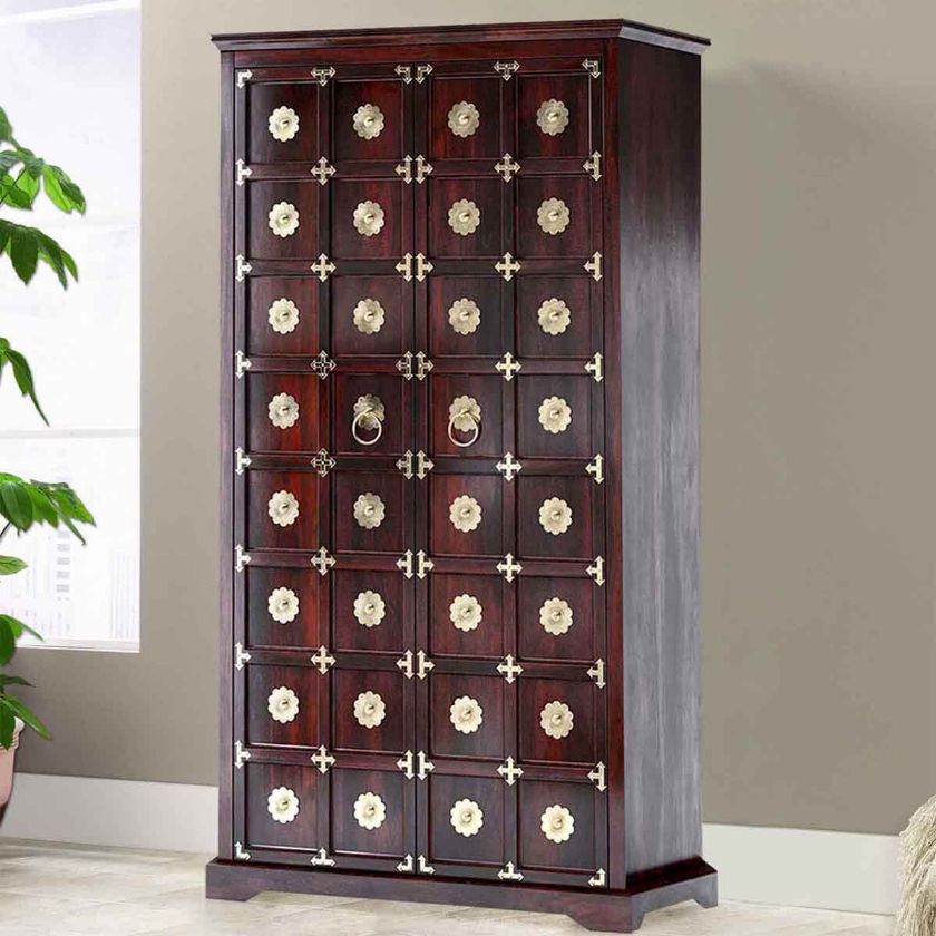 Picture of Madison Brass Inlay Solid Wood Large Wardrobe Armoire With Drawers