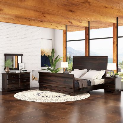 Picture of Hartsville Sleigh Back Solid Wood 4 Piece Bedroom Set