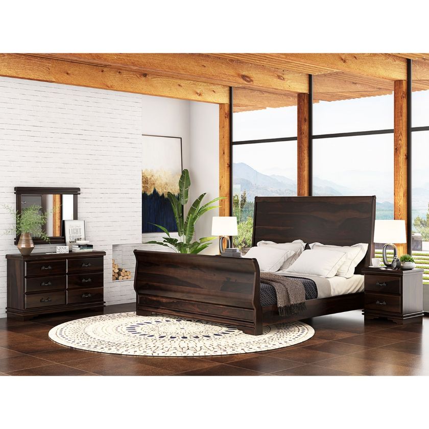 Picture of Hartsville Sleigh Back Solid Wood 4 Piece Bedroom Set