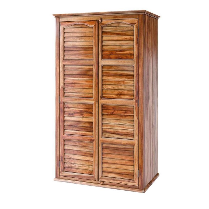 Picture of Livingston Louvered Door Rustic Solid Wood Large Armoire With Drawers