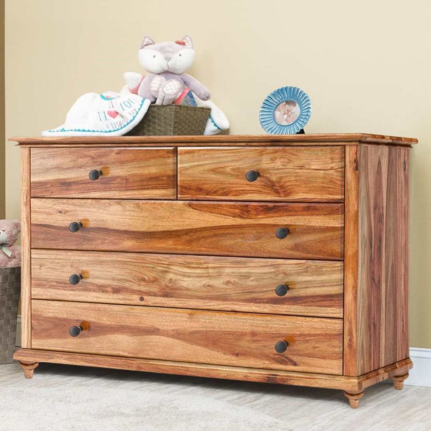 Picture of Livingston Rustic Solid Wood Bedroom Dresser With 5 Drawers