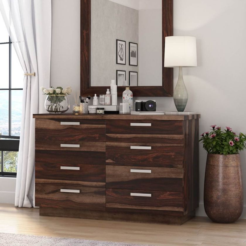 Picture of Hampshire Rustic Solid Wood Modern Bedroom Dresser With 8 Drawers