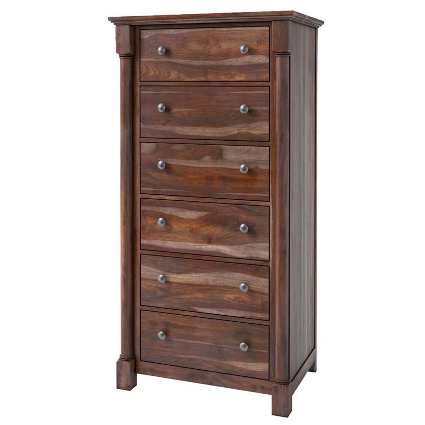 Picture of Pioneer Transitional Solid Wood 6 Drawer Bedroom Tall Dresser