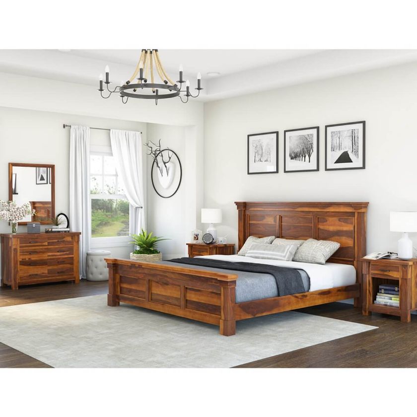 Picture of Modern Farmhouse Solid Wood 4 Piece Bedroom Set