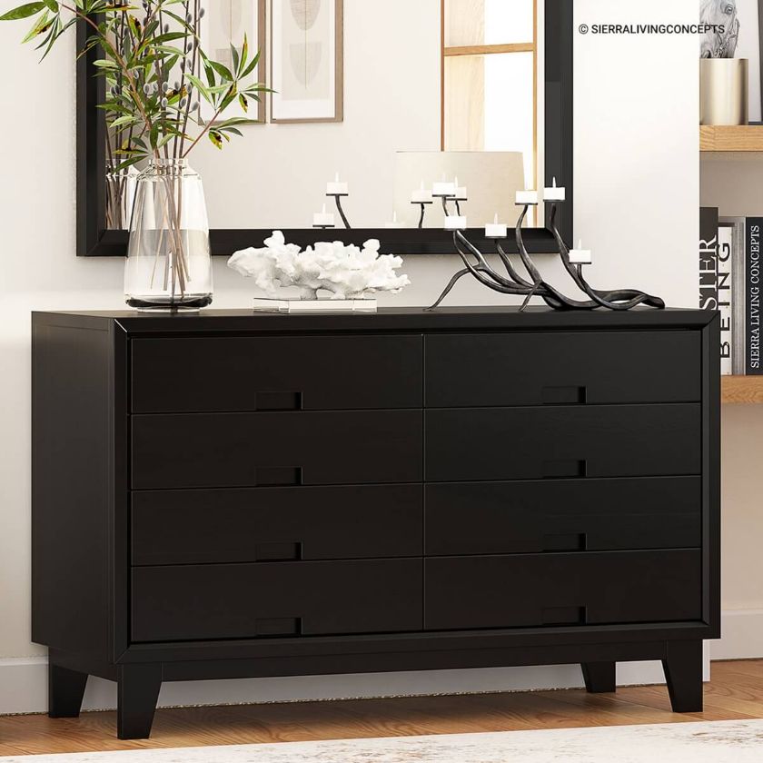 Picture of Modern Simplicity Solid Wood Black Bedroom Dresser With 8 Drawers