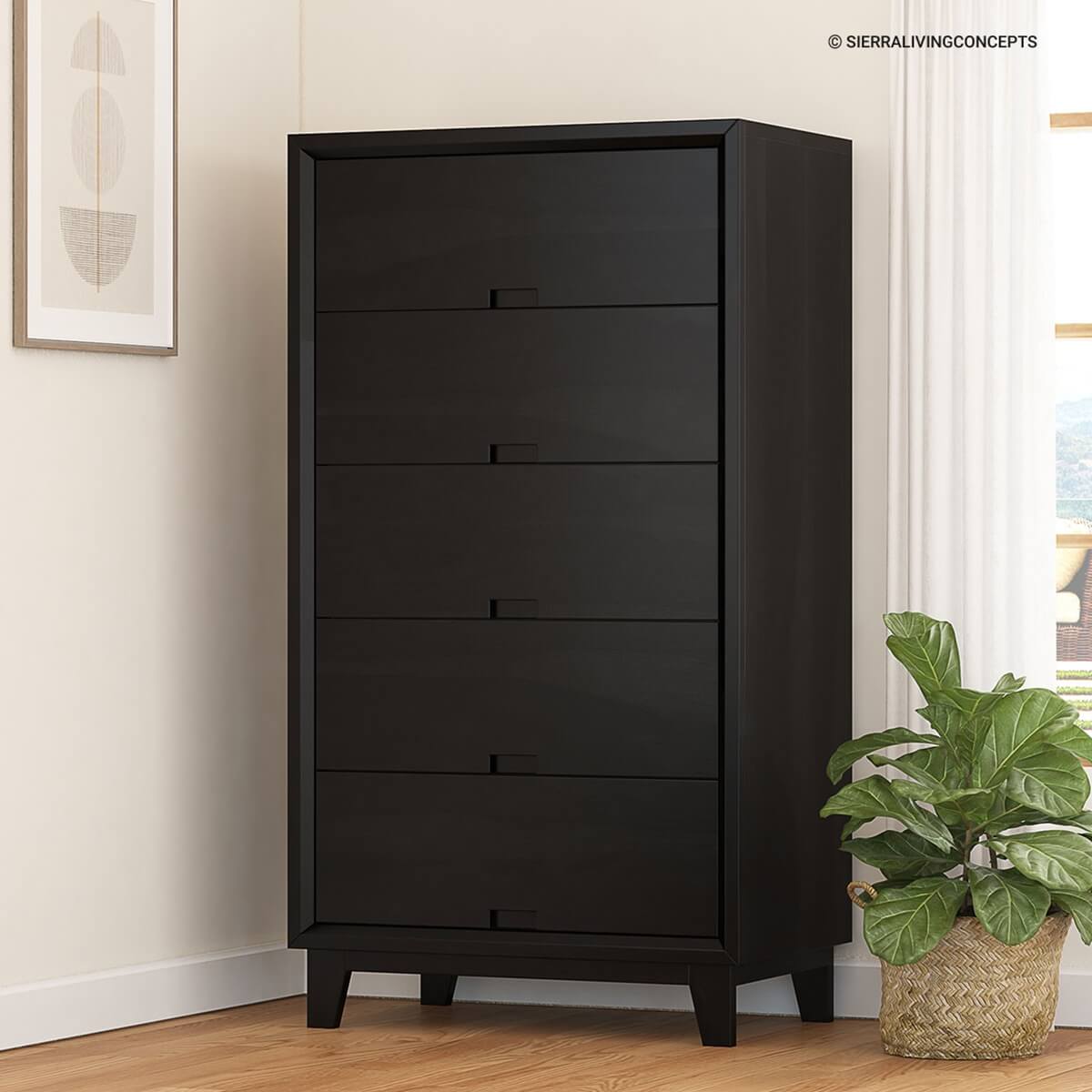 Modern Simplicity Mocha Solid Wood 6 Drawer Tall Dresser.