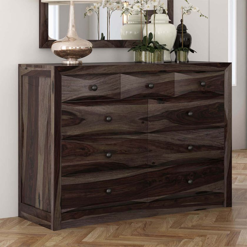Picture of Modern Pioneer Solid Wood Bedroom Dresser Chest With 9 Drawers