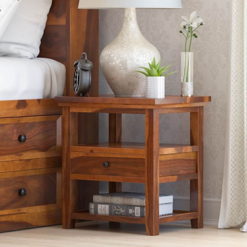 Picture of Mission Modern Solid Wood 3 Tier Nightstand Table with Drawer
