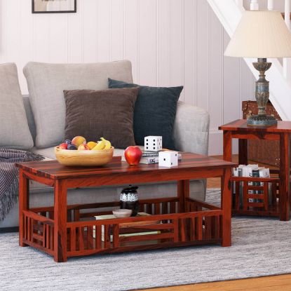 Picture of Yantis Mission Style Rustic Solid Wood Basket 2 Tier Coffee Table