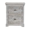 Picture of Snow Flower Mango Wood 2-Drawer Hand Carved Nightstand