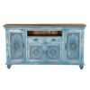 Picture of Handcrafted Mango Wood 2 Drawer Large Blue Credenza