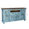 Picture of Handcrafted Mango Wood 2 Drawer Large Blue Credenza