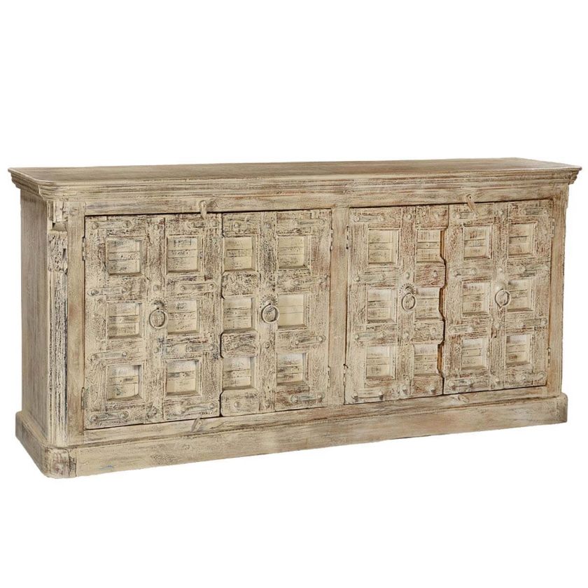 Picture of Winter White Gothic Gates Reclaimed Wood Extra Long Sideboard Cabinet
