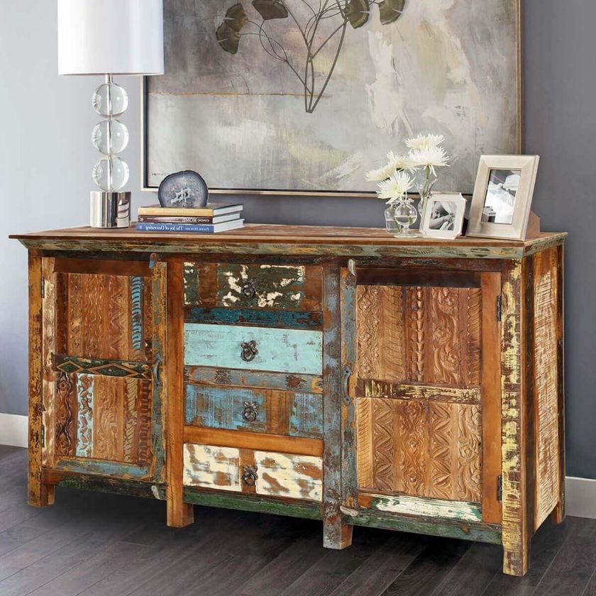Picture of Aurora Handcrafted Rustic Reclaimed Wood 4 Drawer Large Sideboard