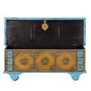 Picture of Blue & Gold Mango Wood & Brass Inlay Rolling Storage Trunk