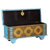 Picture of Blue & Gold Mango Wood & Brass Inlay Rolling Storage Trunk
