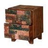 Picture of Rainbow Conch Carving Wooden Tile Reclaimed Wood 2 Drawer Nightstand
