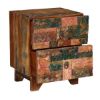 Picture of Rainbow Conch Carving Wooden Tile Reclaimed Wood 2 Drawer Nightstand
